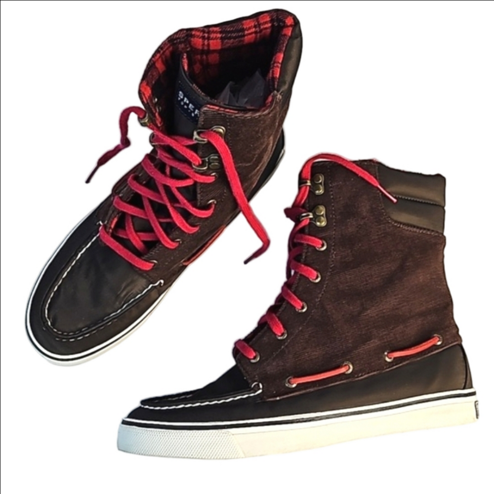 Sperry Top-Sider Acklins Brown & Red Corduroy Plaid Moc Toe Lace-up Boot Size 8